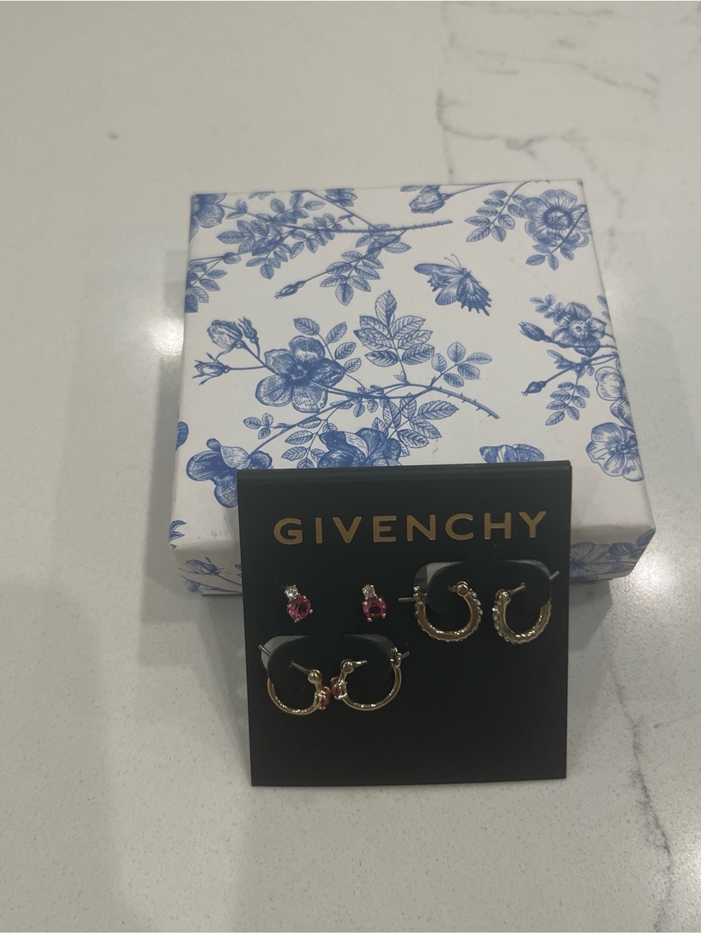 Givenchy Gold-Tone Hoop and Pink Crystal Stud Earring Trio